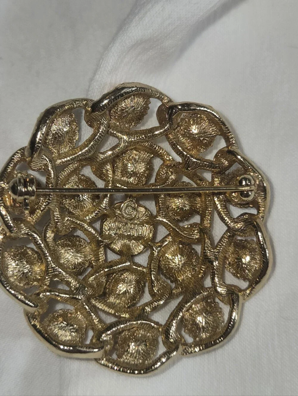 Vintage Sarah Comventry Multicolor Rhinestone Brooch - Round Filigree Pin